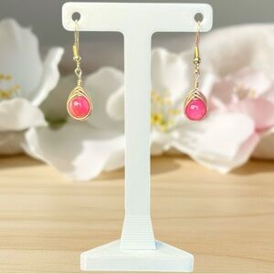Wire Wrapped Pink Banded Agate Earrings